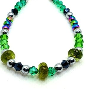Natural Gemstone Peridot & Crystal Bracelet